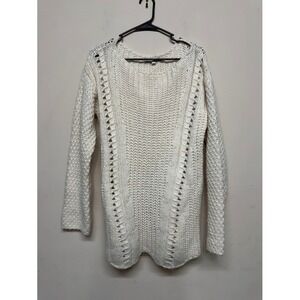 Lineamaglia Italy Women's Small Knit Wool Sweater White Open Weave Pullover